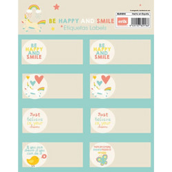 385110 ΑΥΤΟΚΟΛΛΗΤΕΣ ΕΤΙΚΕΤΕΣ 8X2 BE HAPPY (ΣΕΤ 5 ΤΕΜΑΧΙΩΝ)