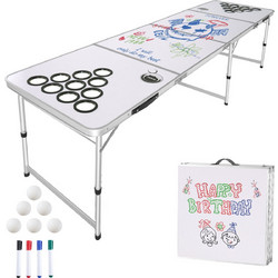 VEVOR Φορητό Τραπέζι Beer Pong 2,4 m, Αναδιπλούμενο, με Θήκες για Ποτήρια, Στυλό Dry Erase, Χειρολαβές Μεταφοράς και Ρυθμιζόμενο Ύψος, Λευκό ZDPJYXZDKK00F95RQ001V0