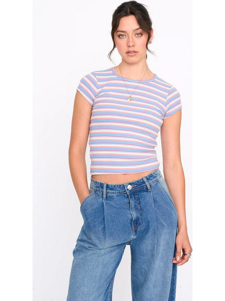 24COLOURS T-Shirt Γυναικεία Κοντομάνικη Μπλούζα Polyester/Viscose/Spandex Slim Fit - Blue 12487c