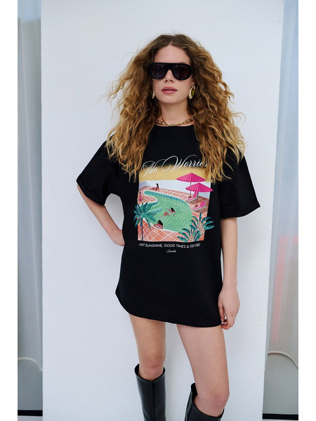 Oversized T-Shirt Heatloom Iraida Μαύρο