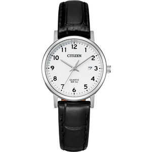 Citizen Quartz Ladies Γυναικείο Ρολόι με Μαύρο Δερμάτινο Λουράκι EU6090-03A