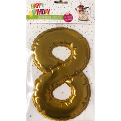 Happy Birthday Ballon Sticker 2 in 1 XL χρυσό 19cm No8