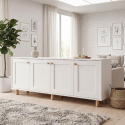 Μπουφές Bohemian Megapap χρώμα λευκό - φυσικό οξιάς 180x40x75εκ