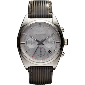 Emporio Armani Ανδρικό Ρολόι Χρονογράφος με Γκρι Δερμάτινο Λουράκι AR0370