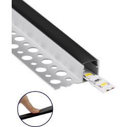 GloboStar(R) 70835-3M Χωνευτό για Γυψοσανίδα - Trimless Προφίλ Αλουμινίου Ανοδιωμένο με Μαύρο Οπάλ Κάλυμμα για 1 Σειρά Ταινίας LED Πατητό - Press On Πακέτο 5 Τεμάχια των 3 Μέτρων