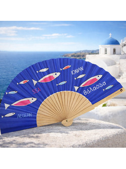 Βεντάλια ξύλινη 23εκ. Aegean blu fish
