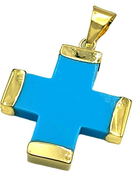 Σταυρός Χρυσός 14Κ με τυρκουάζ 18x22mm XL