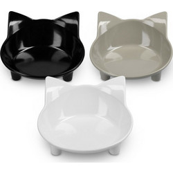 Navaris Cat Bowls with Ears Σετ με 3 Μπολ Φαγητού και Νερού σε Σχήμα Γάτας Μαύρο / Γκρι / Λευκό
