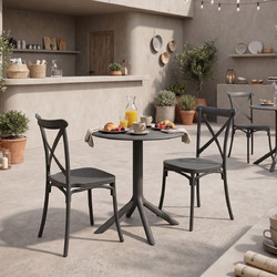 Τραπεζαρία Mercon Crossie pakoworld σετ 3τεμ ανθρακί PP Φ60x75εκ ANTHRACITE PP. METAL 60X60X75