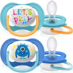 Philips Avent Ultra Air Ανατομικές Ορθοδοντικές Πιπίλες Σιλικόνης 6-18m Happy Love Let's Play Blue 2τμχ SCF080/10