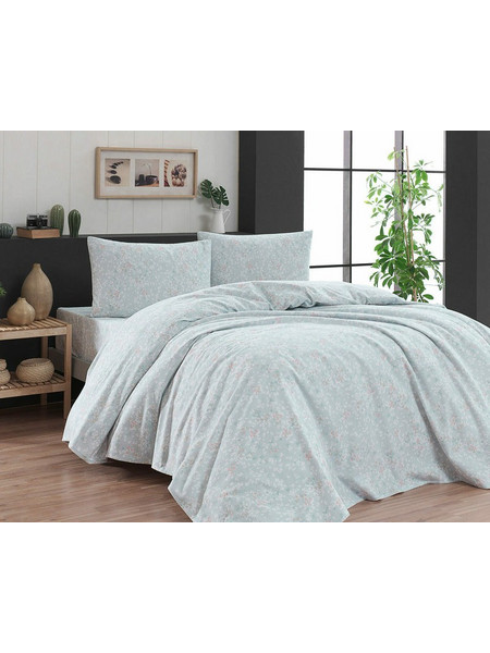 Σετ Παπλωματοθήκη Φανελένια Υπέρδιπλη 230x250cm rythmos leaves Πράσινη 100% Βαμβάκι