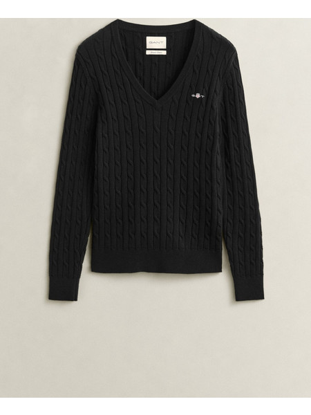Μπλούζα γυναικεία Gant V-neck Cable Black
