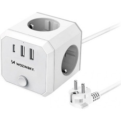 Wozinsky Πολύπριζο WKZ-3B Power Cube 4xAC / 2xUSB-A / 1xType-C 4000W με Καλώδιο 1.8m White