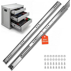 Συρόμενοι Οδηγοί Βαρέως Τύπου VEVOR, 70 cm 120,2 kg Φορτίο Πλευρικής Τοποθέτησης, για Ντουλάπια, Κουζίνα, Πάγκο Εργασίας, RV, 3-Πτυχή Πλήρους Επέκτασης Ράγες με Ρουλεμάν, Ανθρακούχο Χάλυβα, με Βίδες &