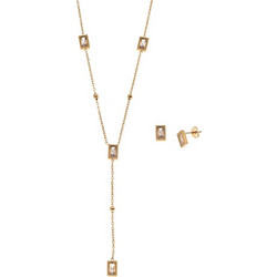 Σετ Γυναικείο Senza Gold Plated Stainless Steel, Κολιέ και σκουλαρίκια πέτρα ορθογώνια