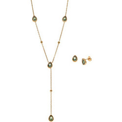 Σετ Γυναικείο Senza Gold Plated Stainless Steel, Κολιέ και σκουλαρίκια πέτρα δάκρυ - SSD6743GGN