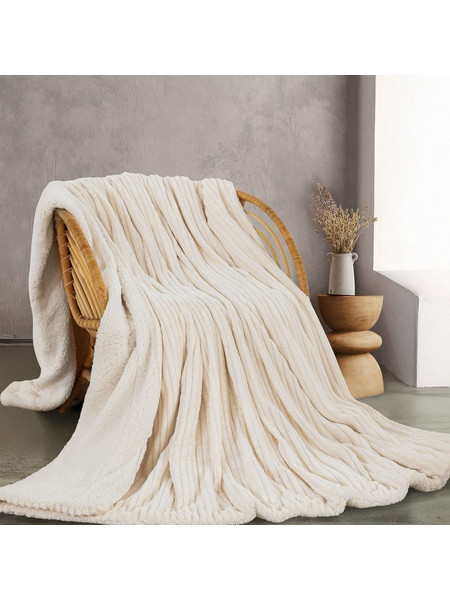 Κουβέρτα Jollein Με Sherpa Ecru Ρυθμός Υπέρδιπλo 220x240cm Flannel.Sherpa