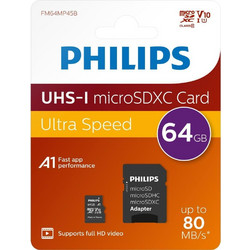 Philips microSDXC 64GB Class 10 U1 V10 UHS-I A1 2pcs + Adapter