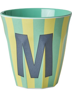 Rice - Melamine Cup with the Letter M - Blue and Green - Medium - 250 ml