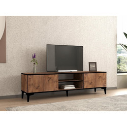 TV Stand Begi Atlantic Pine, Black Melamine Coated Particle Board 180x40x49.6 cm
