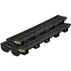 VEVOR Trench Drain System, Channel Drain with Plastic Grate, 145x79MM HDPE Drainage Trench, Black Plastic Garage Floor Drain, 3x39 Trench Drain Grate, with 3 End Caps, for Garden, Driveway-3 Pack