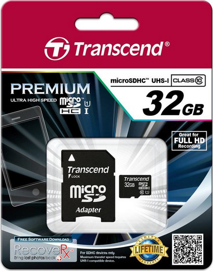 Κάρτα Μνήμης Transcend Premium 400X microSDHC 32GB Class 10 U1 UHS-I + Adapter