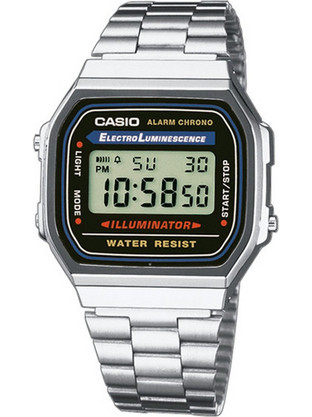 Casio Vintage Ψηφιακό Ανδρικό Ρολόι Χρονογράφος με Ασημί Μεταλλικό Μπρασελέ A-168WA-1