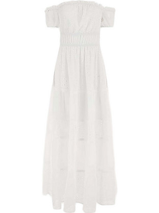 Guess Zena Midi Καλοκαιρινό Καθημερινό Φόρεμα Λευκό W3GK51WFDR2-G011