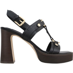 Nine West OPELL Γυναικεία Πέδιλα Δερμάτινα Μαύρα με Χοντρό Πολύ Ψηλό Τακούνι και Φιάπα