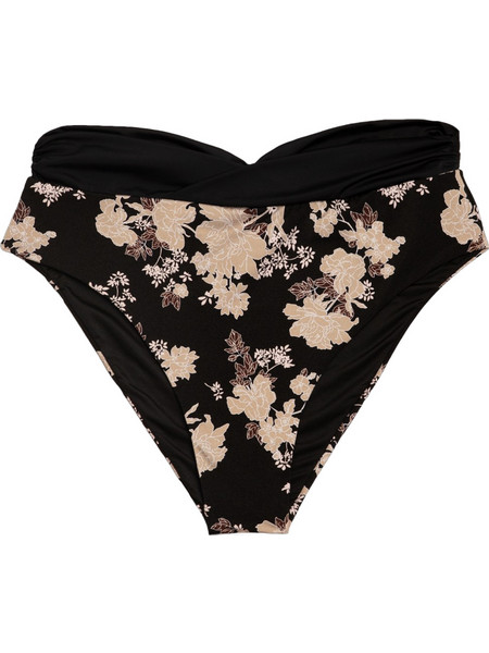 Rock Club Ψηλόμεσο Bikini Slip Floral Μαύρο Μπεζ BP-1741