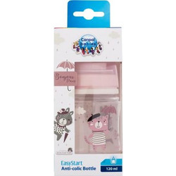 Canpol Βabies Easy Start Bonjour Paris Πλαστικό Μπιμπερό με Θηλή Σιλικόνης κατά των Κολικών 0+ Μηνών Pink 120ml