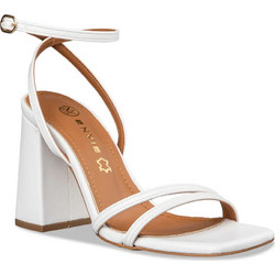 Envie Shoes Γυναικεία Πέδιλα Δερμάτινα Λευκά με Χοντρό Ψηλό Τακούνι E02-19124-33