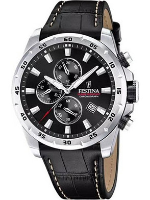 Festina Ανδρικό Ρολόι Χρονογράφος με Μαύρο Δερμάτινο Λουράκι F20692/4
