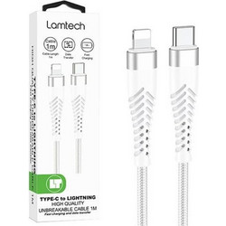 Lamtech HQ UNBREAKABLE Braided USB-C to Lightning Cable 1m White LAM112754