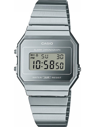 Casio Ψηφιακό Ανδρικό Ρολόι Χρονογράφος με Ασημί Μεταλλικό Μπρασελέ A-700WEV-7AEF