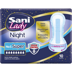 Sani Sensitive Lady Night No5 Σερβιέτες Ακράτειας 8 Σταγόνες 10τμχ