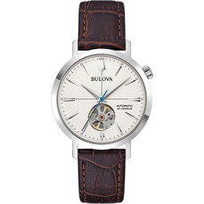 Bulova Aerojet Ανδρικό Ρολόι Αυτόματο με Καφέ Δερμάτινο Λουράκι 96A318