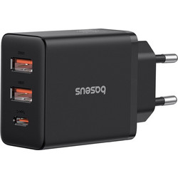 Baseus GaN Φορτιστής χωρίς Καλώδιο με 2 Θύρες USB-A & Θύρα USB-C 30W Quick Charge 3.0 Black
