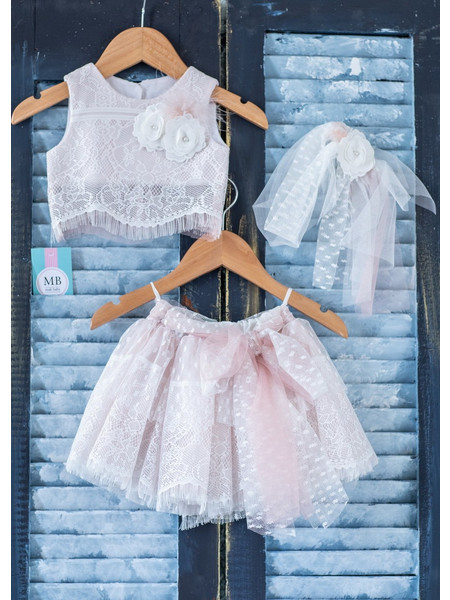 Makbaby Βαπτιστικό Σετ Ρούχων για Κορίτσι με Φούστα & Μπλουζάκι 3τμχ K95P
