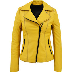 Leather 100 Γυναικείο Μπουφάν Δερμάτινο Μακρύ Κίτρινο 07-W-B-068-JUMBO