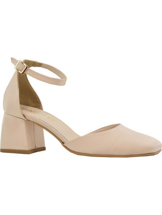 PieDini Γόβες Suede με Χοντρό Χαμηλό Τακούνι & Λουράκι Μπεζ 550