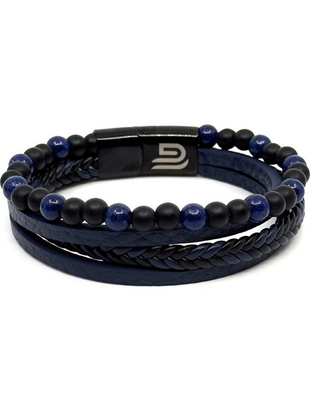 Legend Accessories Ανδρικό Βραχιόλι Χειροπέδα από Δέρμα & Ατσάλι με Πέτρα Λάβας LGD-BR-2075-A