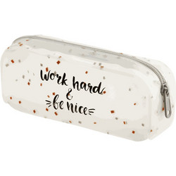 Miquelrius Work Hard & Be Nice Κασετίνα Βαρελάκι Λευκή 844189214