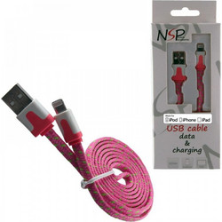 NSP Braided Flat USB-A to Lightning Cable 1m Pink 5205308135873