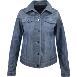 Leather 100 Γυναικείο Μπουφάν Χειμωνιάτικο Δερμάτινο Κοντό Μπλε 07-W-B-2196