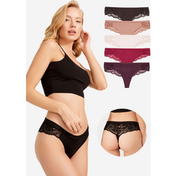 Cottonhill Γυναικείο Sexy String με Δαντέλα Μαύρο Μπεζ Μπορντό CH6027