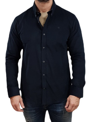 Rebase Ανδρικό Πουκάμισο Κοτλέ Μακρυμάνικο Slim Fit Navy Μπλε 242-RGS-5005