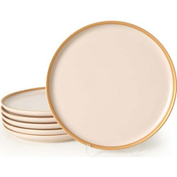 Hermia Cream-Gold Πιάτα Ρηχά Κεραμικά 22cm 6τμχ 275KRM1903
