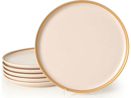 Hermia Cream-Gold Πιάτα Ρηχά Κεραμικά 22cm 6τμχ 275KRM1903
