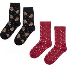 Walk Christmas Χριστουγεννιάτικες Bamboo Γυναικείες Κάλτσες με Σχέδια Μαύρες Κόκκινες 2Pack CHR-30